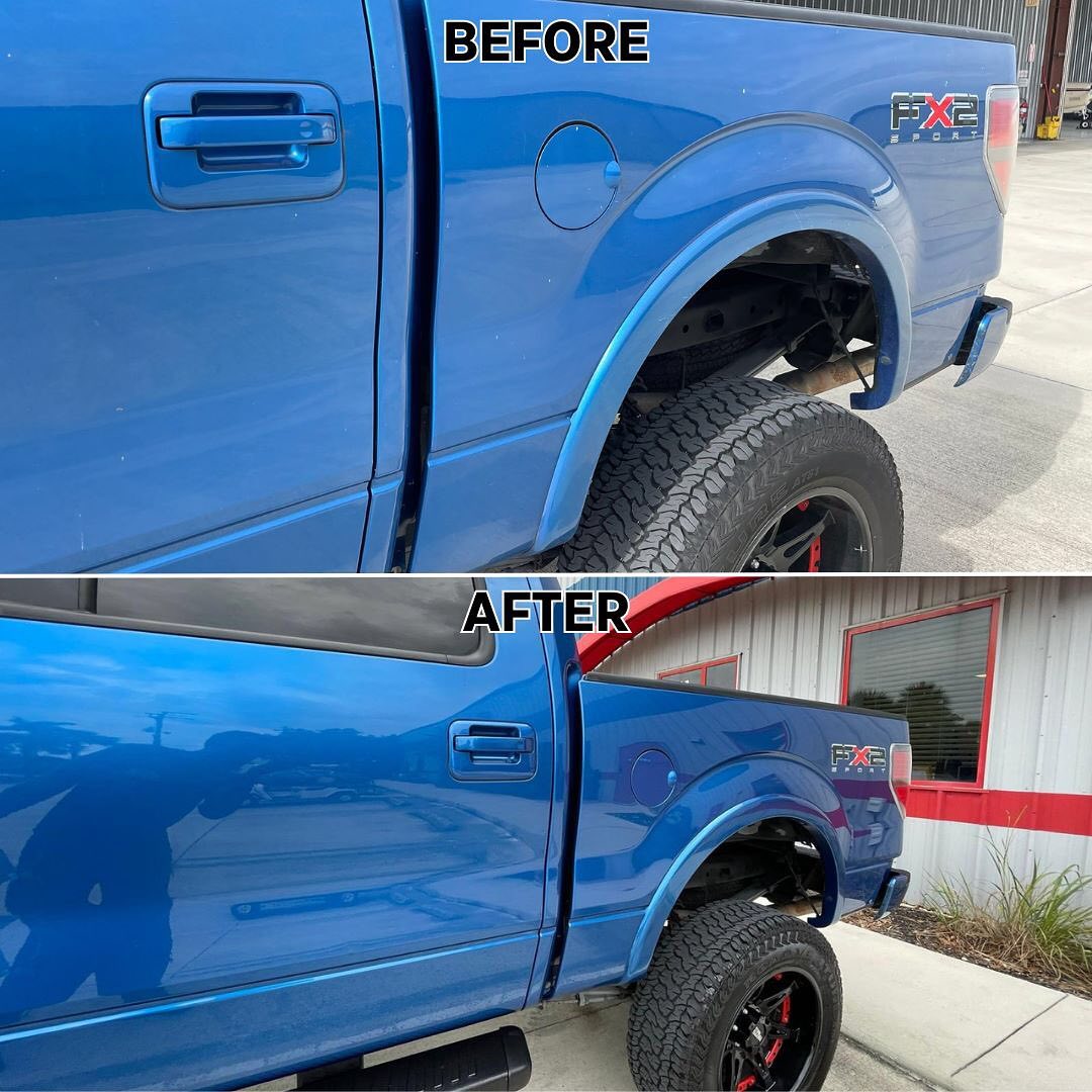 Auto detailing before and after closeup