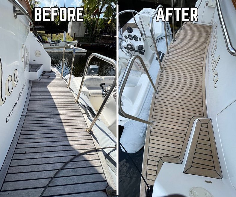 Before and after boat detailing result