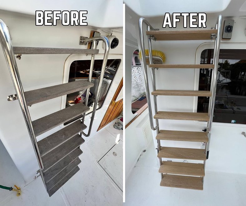 Boat surface restoration before and after